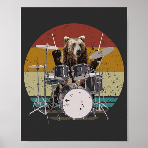 Bear Drummer Playing Drums Poster