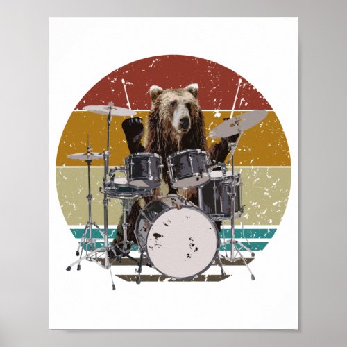 Bear Drummer Playing Drums Poster
