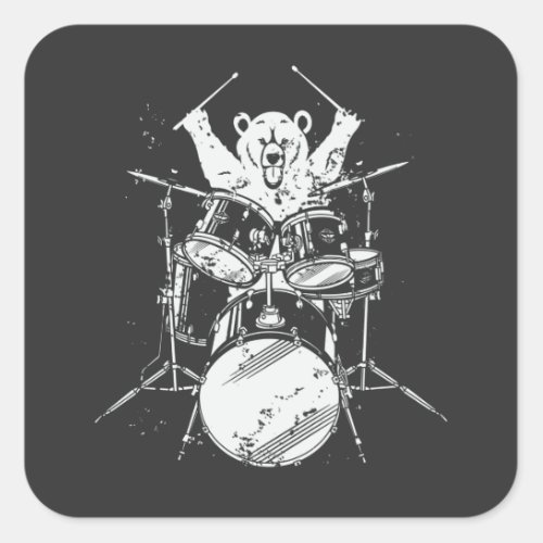 Bear Drummer Playing Drums Square Sticker