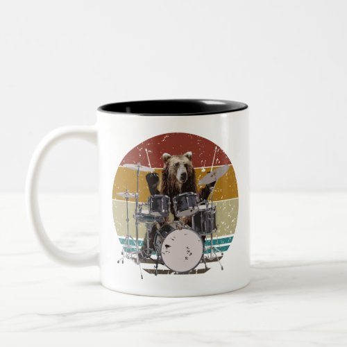 Bear Drummer Playing Drums Two_Tone Coffee Mug