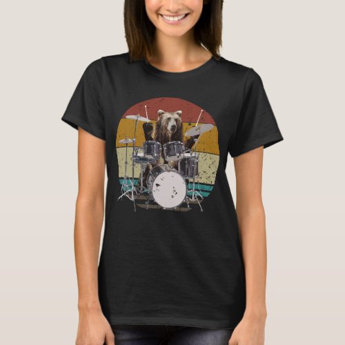 Bear Drummer Playing Drums Women T_Shirt