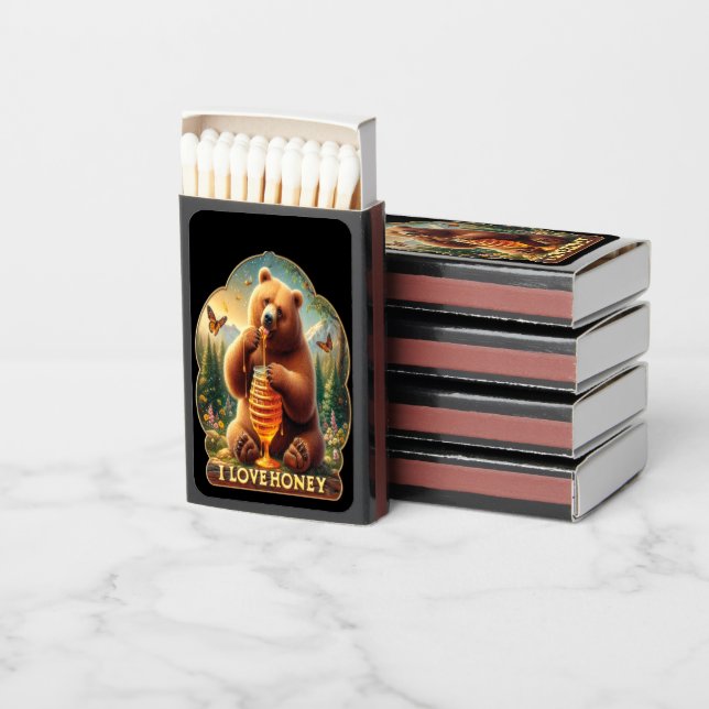 Bear Eating Honey From A Honeycomb Matchboxes (Stacked)