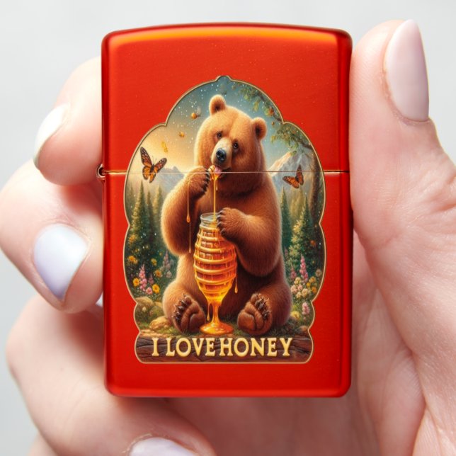 Bear Eating Honey From A Honeycomb Zippo Lighter (In Hand)