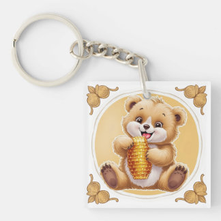 bear eating honey keychain