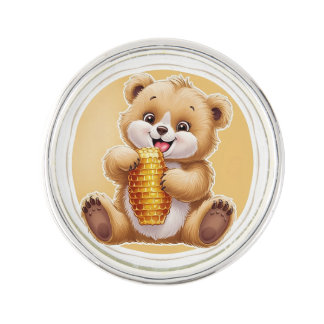bear eating honey lapel pin