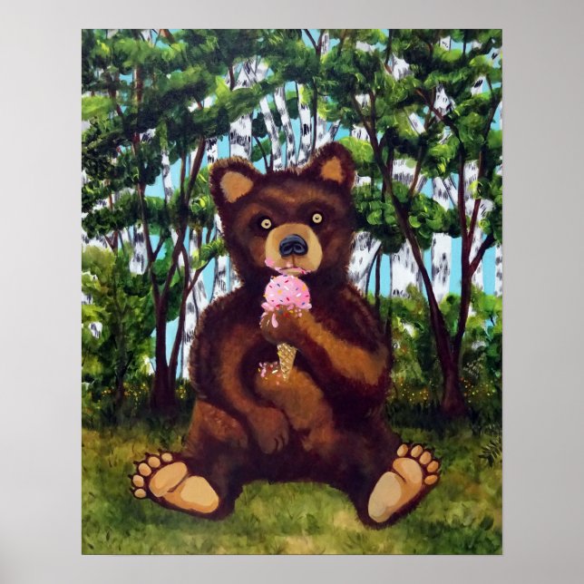 Bear Eating Ice Cream Fine Art Poster (Front)