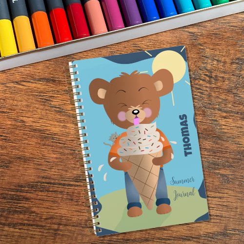 Bear Eating Ice Cream Kid Summer Journal Notebook