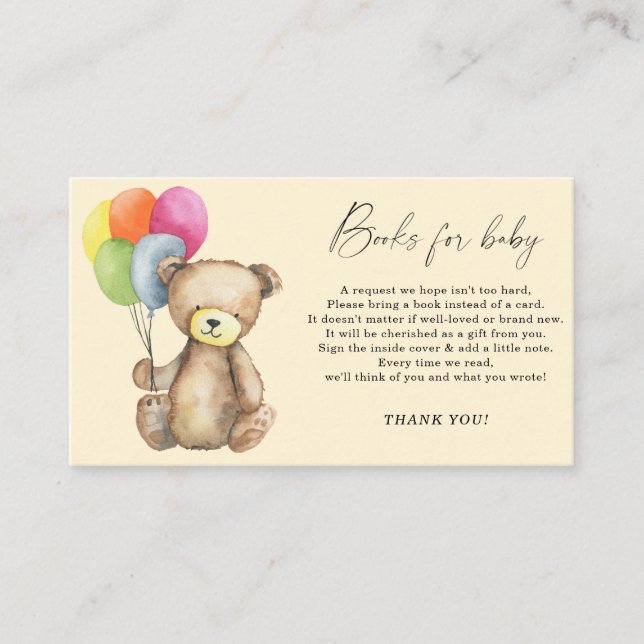 Bear elegant baby book request enclosure card (Front)