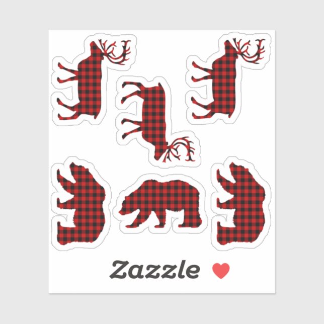 Bear Elk Buffalo Plaid Lumberjack Check Red  Sticker (Sheet)