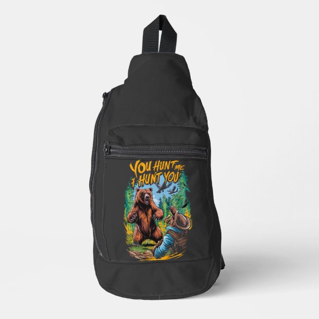 Bear Encounter in the Woods Funny Bear Hunting  Sling Bag (Front)