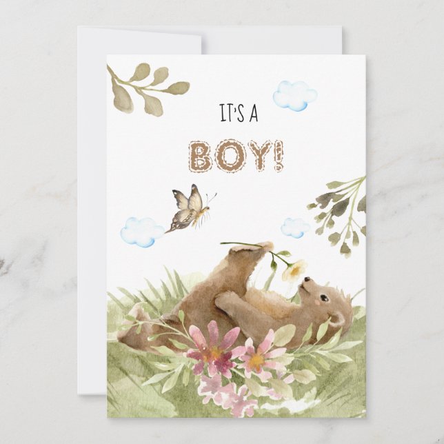 *~* Bear Enjoying Flower Baby Boy Shower Invitation (Front)