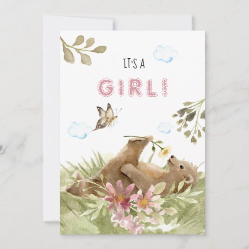 *~* Bear Enjoying Flower Baby Girl Shower Invitation