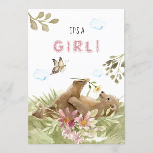 *~* Bear Enjoying Flower Baby Girl Shower Invitation
