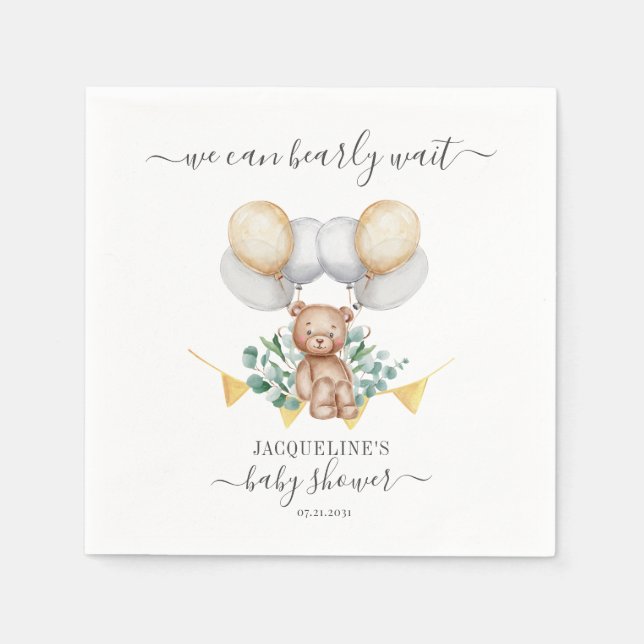 Bear Eucalyptus Botanical Baby Shower Paper Napkins (Front)