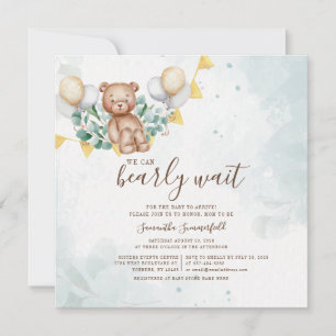 Bear Eucalyptus Foliage Watercolor Baby Shower Invitation