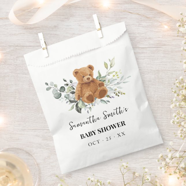 Bear Eucalyptus Greenery Baby Shower Favor Bag (Clipped)