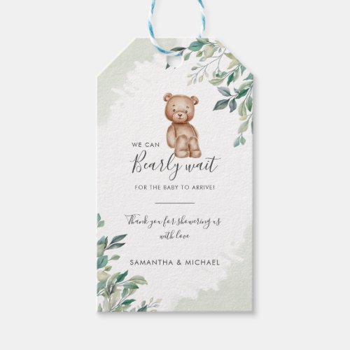 Bear Eucalyptus Leaves Couples Baby Shower Gift Tags