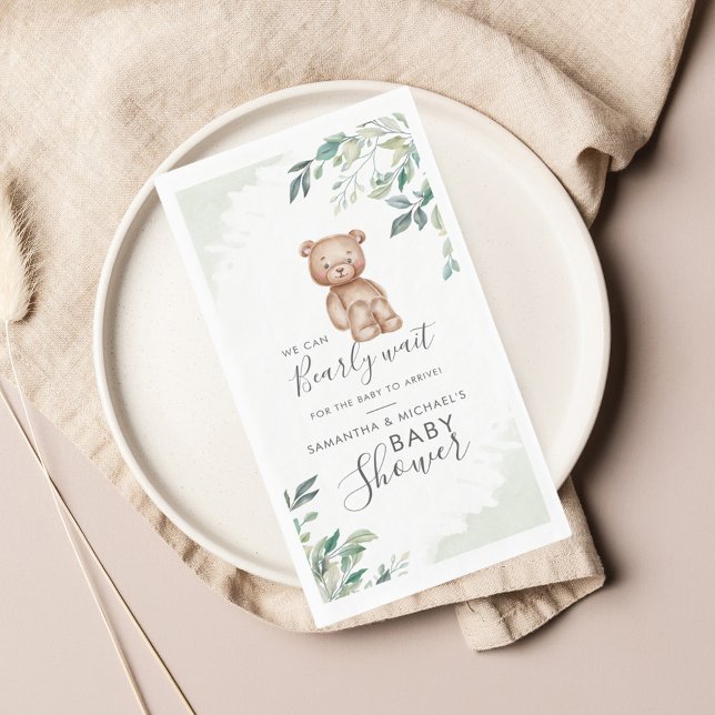 Bear Eucalyptus Leaves Couples Baby Shower Paper Guest Towels (Bearly Wait Bear Woodland Animal Baby Shower Guest Towel Napkin)