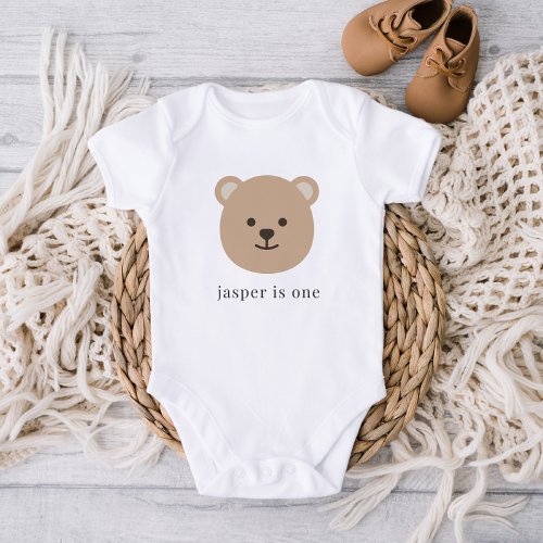 Bear Face 1st Birthday Baby Bodysuit