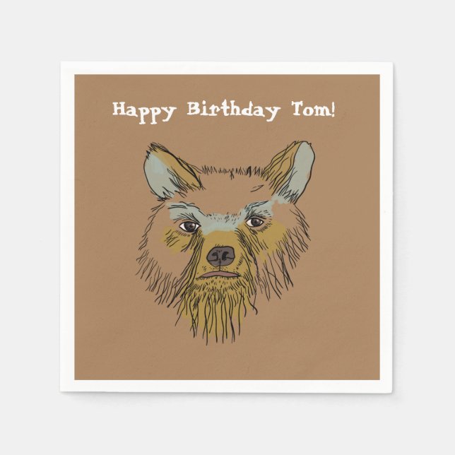 Bear Face Drawing Birthday Custom Napkins (Front)