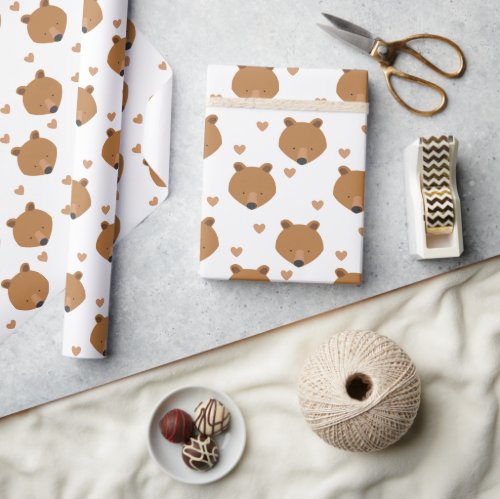Bear Face Heart Animal Wrapping Paper