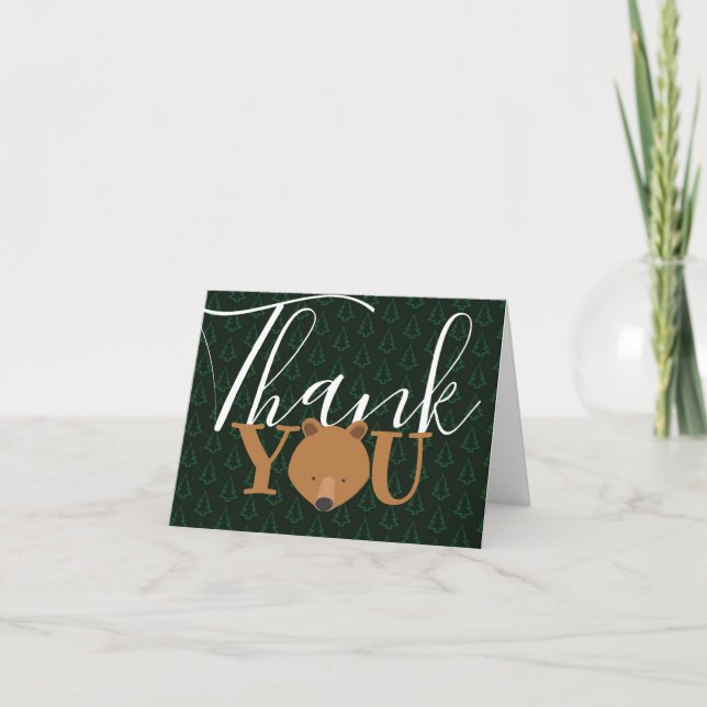 Bear Face Pine Tree Letterpress Thank You Card (Front)