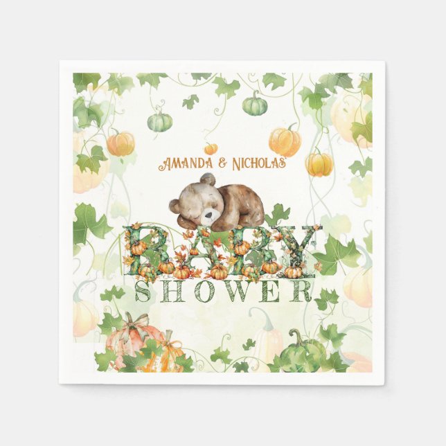 Bear Fall Baby Shower Napkins (Front)