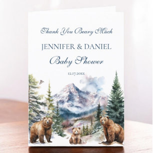 Bear Family Adventure Snow Mountain Baby Shower Letterpress Thank You Card