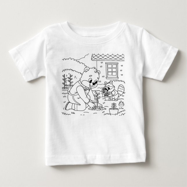 Bear family and Rabit mom cartoon  Baby T-Shirt (Front)