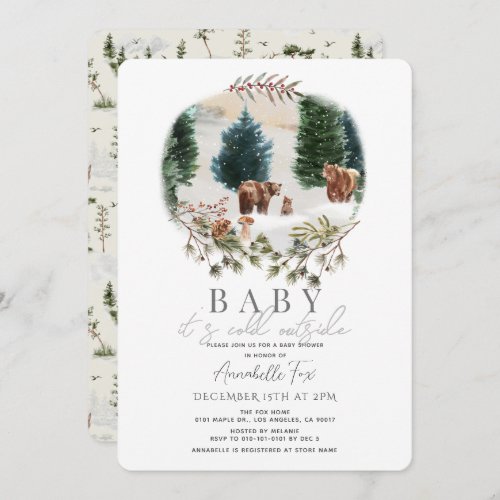 Bear Family Baby Its Cold Outside Baby Shower Invitation