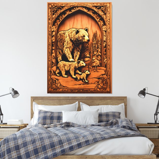  Bear Family Carving PRINT ART (Insitu(Bedroom))