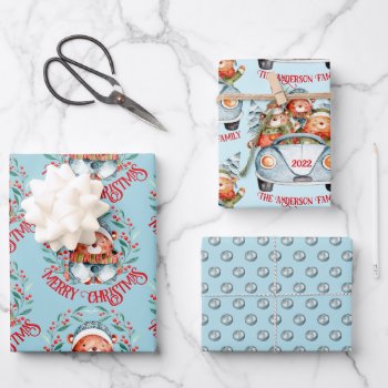 Bear Family Merry Christmas Blue Red Wrapping Paper Sheets by 17Minutes at Zazzle