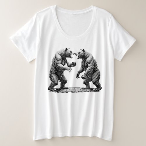 bear fight plus size T_Shirt