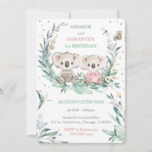 Bear First Birthday Cards for Twins