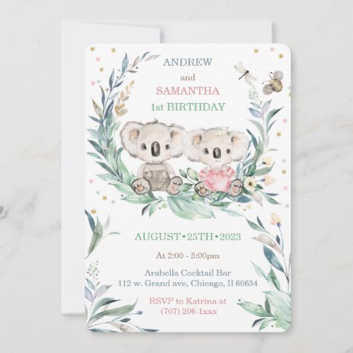 Bear First Birthday  Cards for Twins