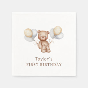 Bear First Birthday Forest Animals Paper Napkins
