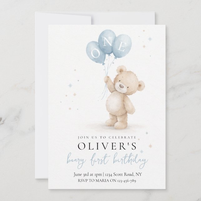 Bear First Birthday Invitation (Front)