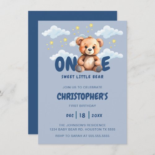 Bear First Birthday Invitation