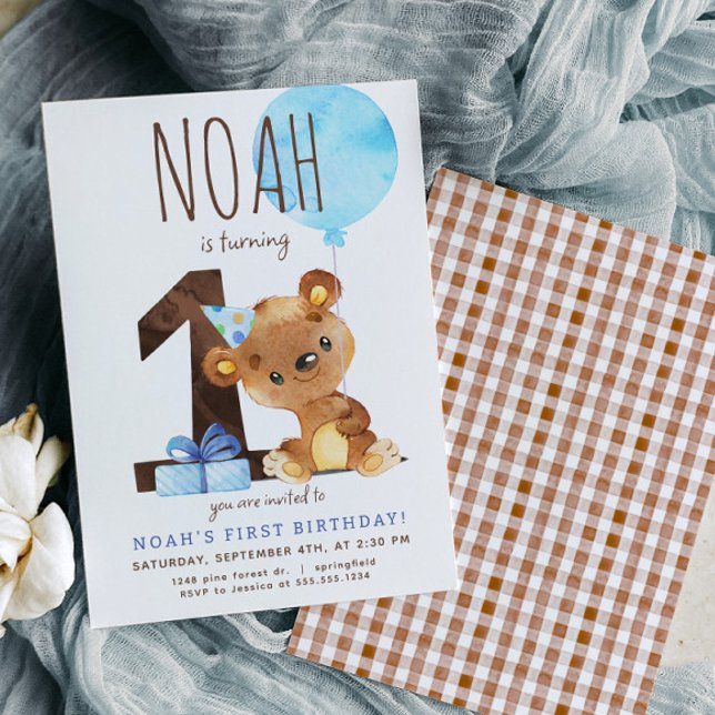 Bear First Birthday Invitation (Creator Uploaded)