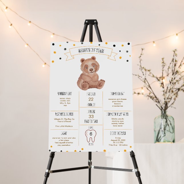 Bear First Birthday Milestone Board – Teddy Bear  (In Situ (Stand))