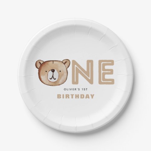 Bear First Birthday Plates