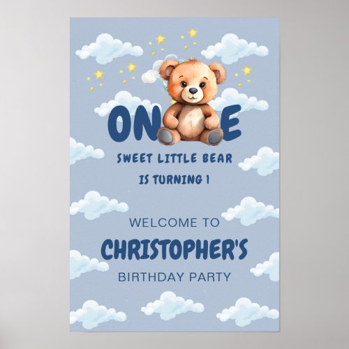 Bear First Birthday Poster