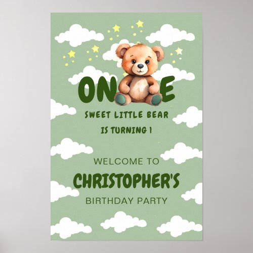 Bear First Birthday Poster