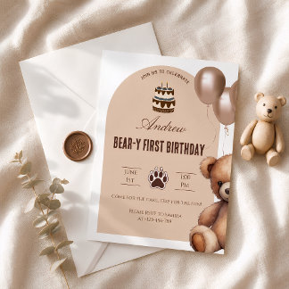 Bear First Birthday Teddy Bear Theme Boy Invitation