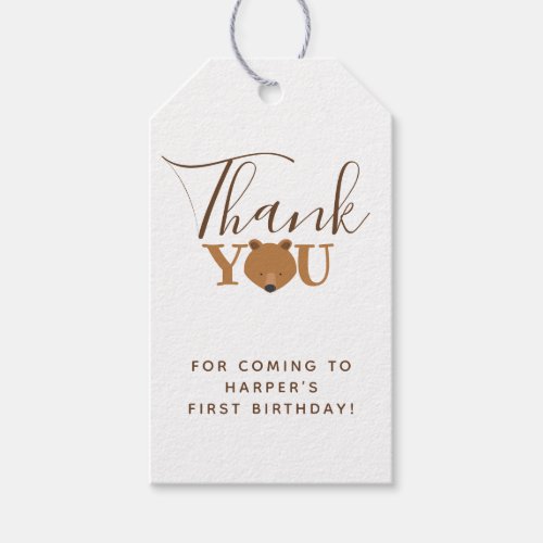 Bear First Birthday Thank You Gift Tags