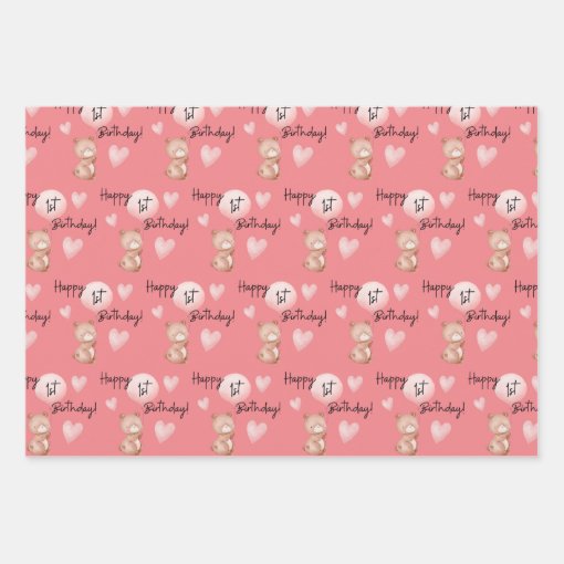 Bear First Birthday Wrapping Paper Sheets | Zazzle
