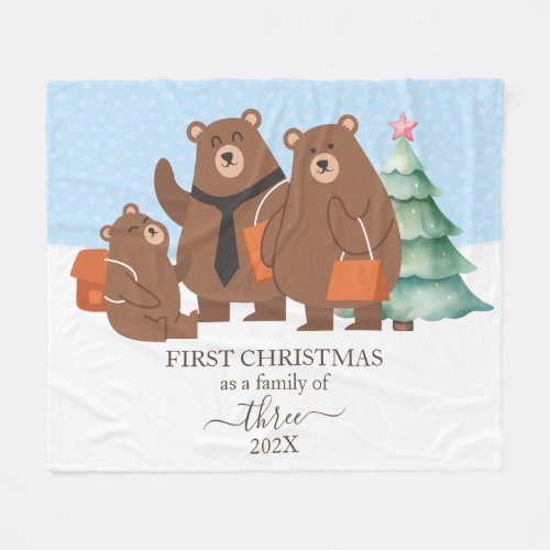 Bear First Christmas As A Family Of 3 Fleece Blanket