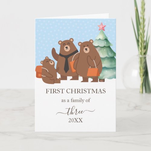 Bear First Christmas As A Family Of 3 Folded Holiday Card