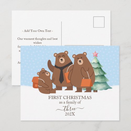 Bear First Christmas As A Family Of 3 Holiday Postcard