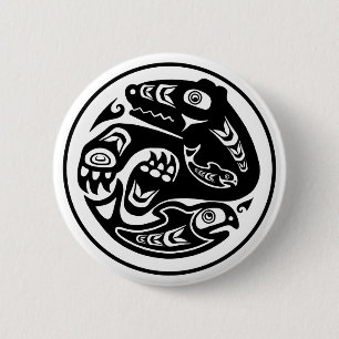 Bear & Fish Native American Design Pinback Button
